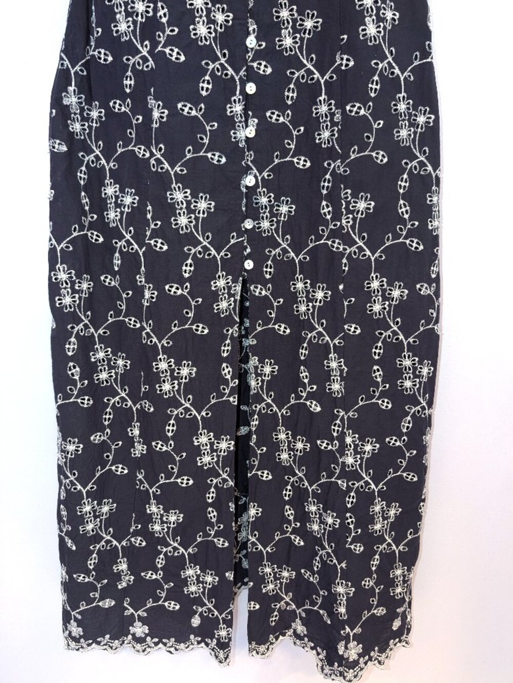 Zara | Cotton Embroidered Eyelet Midi Dress Navy & White | Size XS - Picture 8 of 12